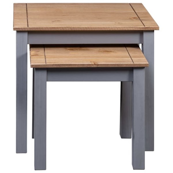 Set med 2 stapelbara sidobord i grå och naturlig furu DEC032690 kastanj