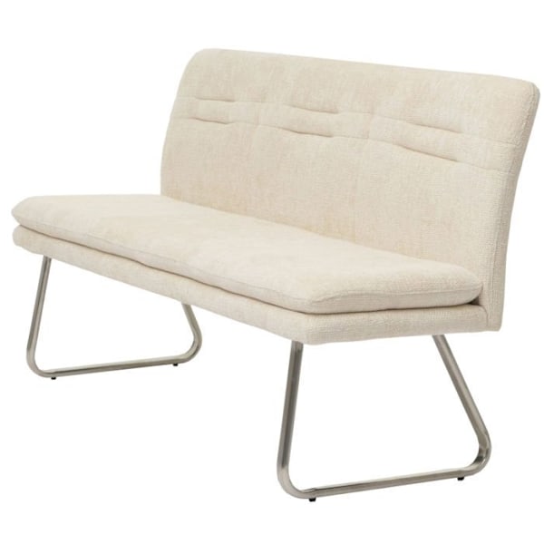 Bordplade til spisestue polstret sofa med ryg i creme chenille stof og børstet rustfrit stål 180 cm 04_0005846 Grädde