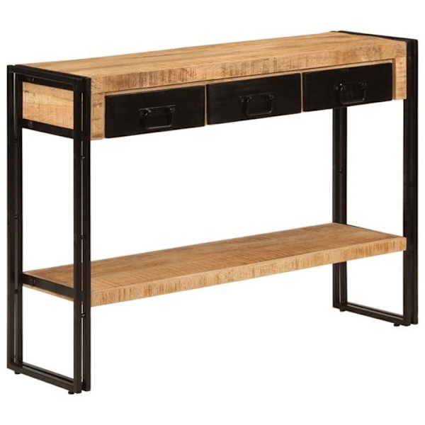 Sisäänkäynnin konsolipöytä, jossa on laatikot ja hylly 110 x 30 x 76 cm mangopuusta ja mustasta raudasta DEC031515 kastanj