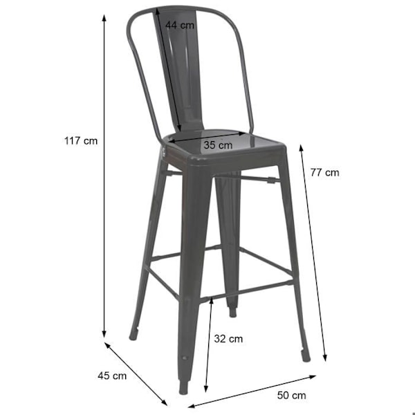 Sæt af 2 barstole med ryg og fodstøtte i gråt metal i industrielt design 04_0007452 Grå