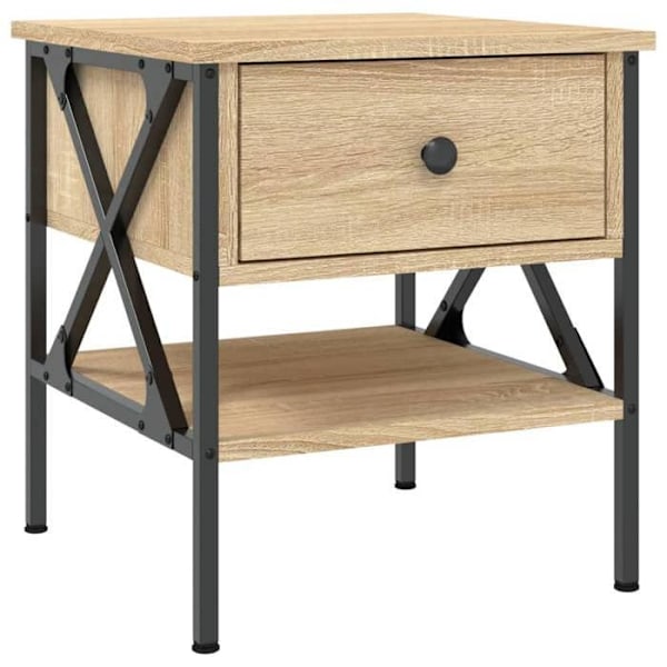 2 kpl yöpöytiä laatikolla ja hyllyllä 40 x 42 x 45 cm puuinsinöörin väri tammi ja rauta DEC035282 kastanj