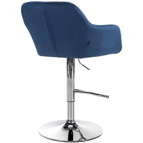 Barstol høj x1 funktion rotation 360° i blå velour med dekorative sømme metal stel krom 10_0005265 Blå