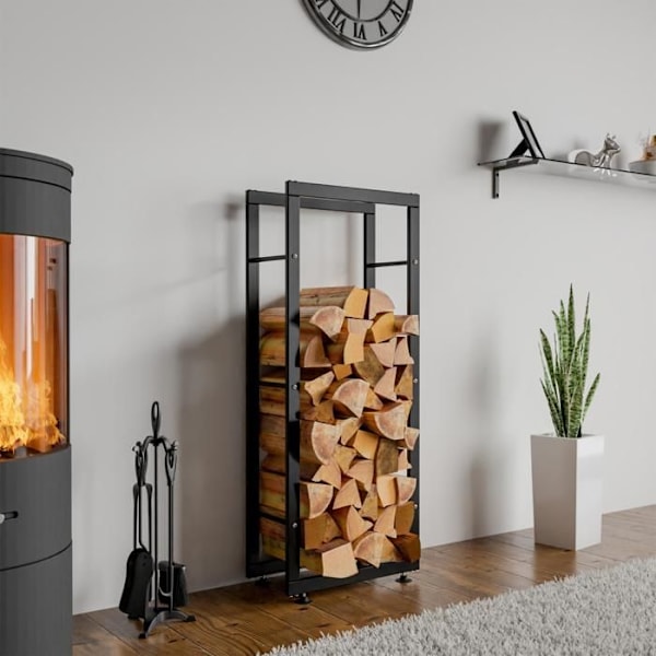 Range bûches hylde støtte træ til pejs 150x40x25 cm sort metal 10_0003554 kastanj