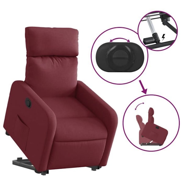 Fåtölj med relax och bekvämt vaddering, elektrisk lyftfunktion i bordeaux tyg DEC028163 Bordeaux