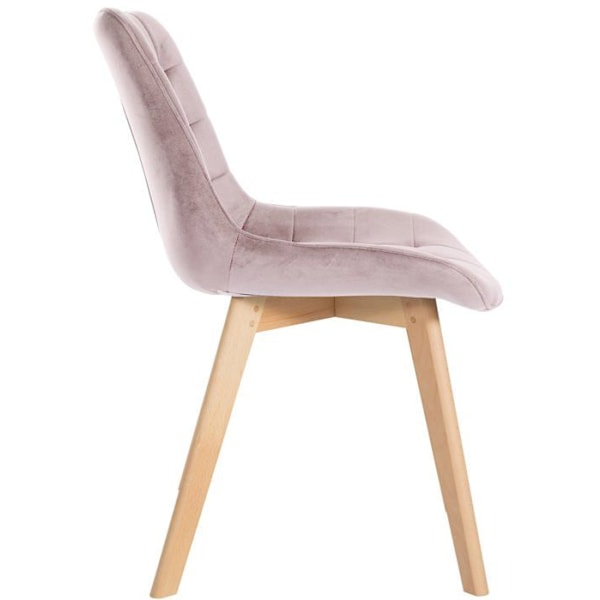 Set med 2 st stolar i skandinavisk design för matsalen med fyrkantiga sömmar i rosa sammet och ben i ljust trä 10_0001682 kastanj