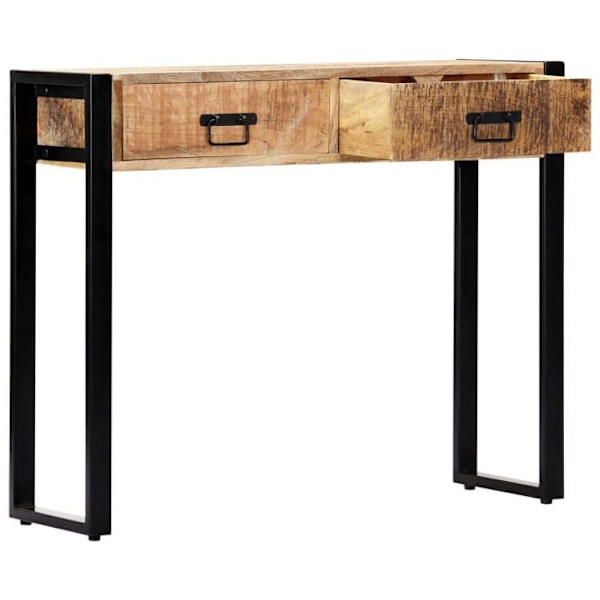 Consolebord med to skuffer 90 x 30 x 75 cm mango-træ og stål DEC031582 kastanj