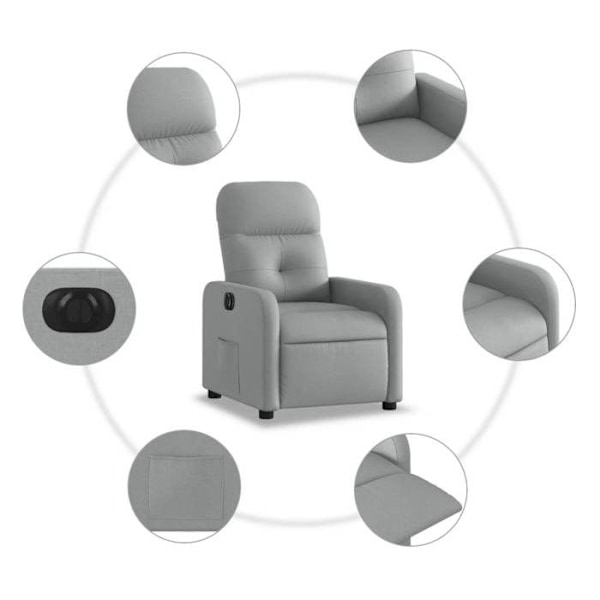 Fåtölj relax TV med elektrisk lutningsfunktion, mycket bekväm i ljusgrått tyg DEC028328 Grå