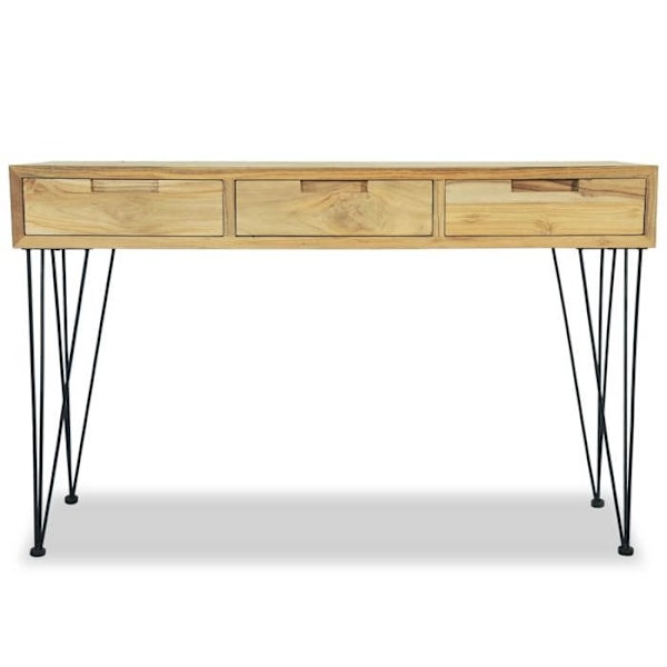 Moderni konsolipöytä, tarjotinpöytä laatikoilla 120 x 35 x 76 cm, massiivipuu teakia ja rautaa DEC031557 Flerfärgad