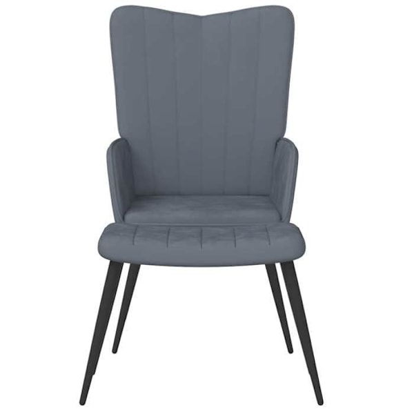 Soffa lounge fåtölj i modern design med fotpall i mörkgrå sammet DEC026524 Grå