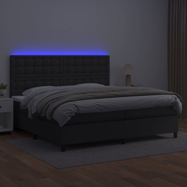 LED-sängram - Ej specificerad - 200x200 cm - Svart konstläder - 2 platser - Nutida design Svart