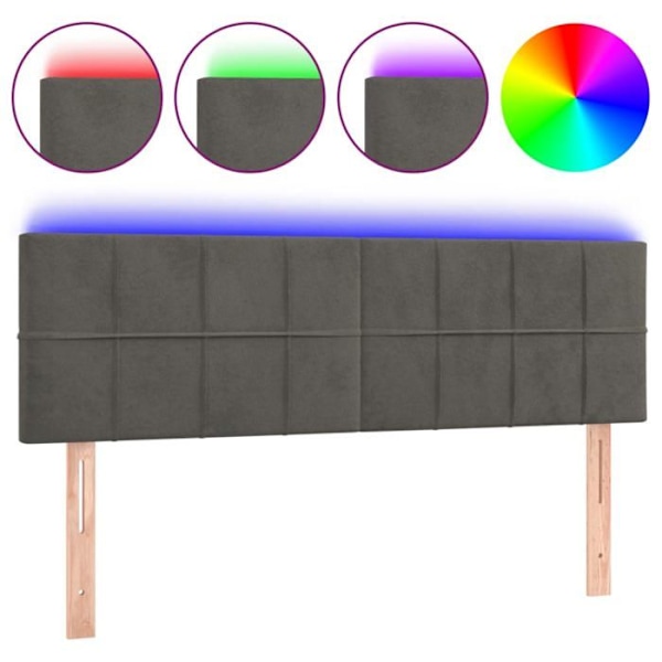 Huvudgavel - Ej specificerat - 144x5x78/88 cm - Mörkgrå sammet - Inbyggd LED - Samtida design Mörkgrå