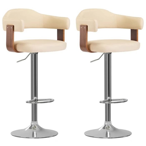 Set med 2 barstolar i retrodesign i böjt trä och krämfärgad PVC samt järn DEC029648 kastanj
