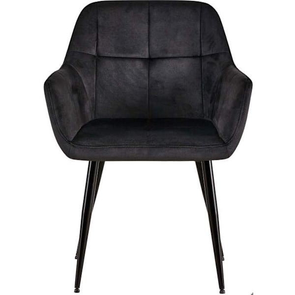 Set av 2 retro design matstolar med dekorativa sömmar i rutor, sits i svart sammet 10_0001538 Svart