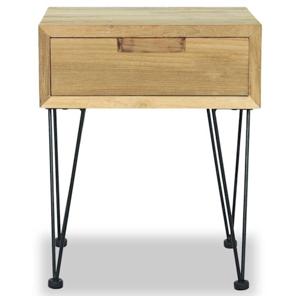 Sæt med 2 natborde med skuffe 40 x 30 x 50 cm massiv teak og smedet jern DEC034759 Guld