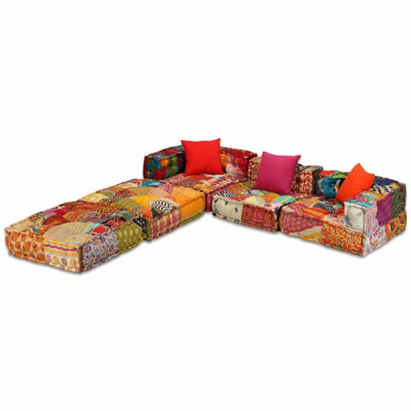 Modulære sofa-puf i stof, 3-personers langsgående sofa i patchwork-stof DEC021223 Lila