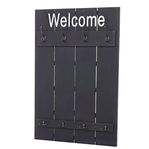 Vægmonteret garderobe Welcome med 8 kroge i vintage stil, 91 x 60, mørk grå træ