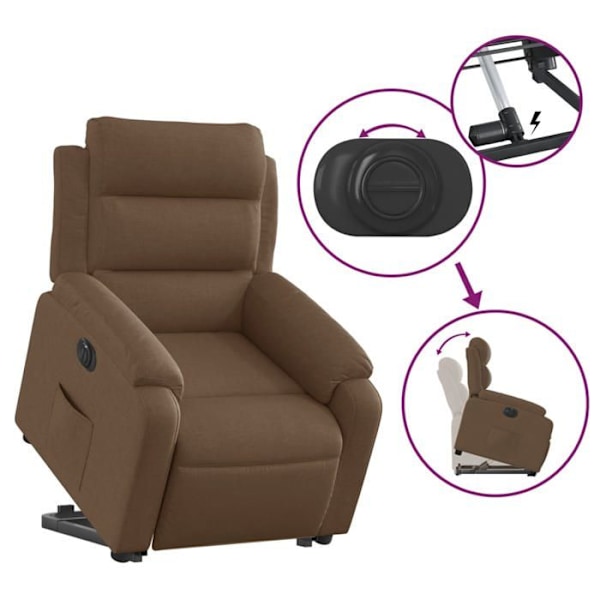 Fauteuil relax TV med elektrisk løftefunktion meget komfortabel i brunt stof DEC028445 kastanj