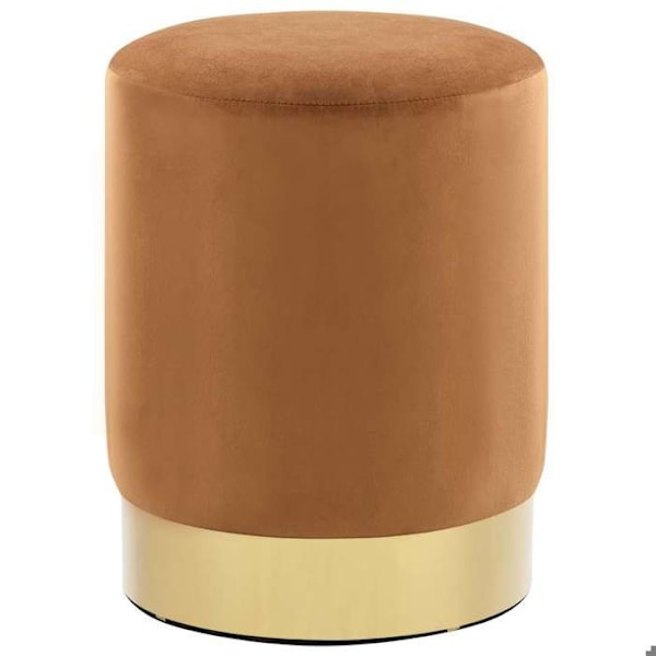 Taburett sittpuff i brun sammet med metallisk gyllen bas DEC026363 kastanj