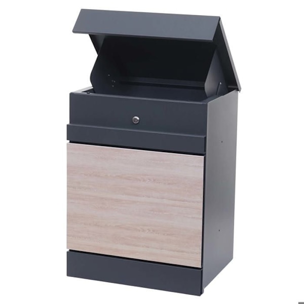 Väggmonterad paketlåda med fack för paket, brevlåda i galvaniserat metall med trälook i antracit 04_0005919 kastanj