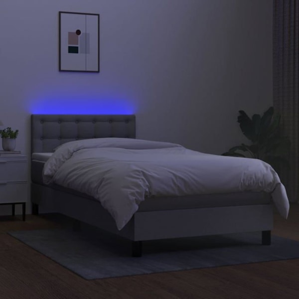 LED-patja, jossa on sänkyrunko, pääty ja 90x190cm patja vaaleaa harmaata kangasta TDL0209476 Grå
