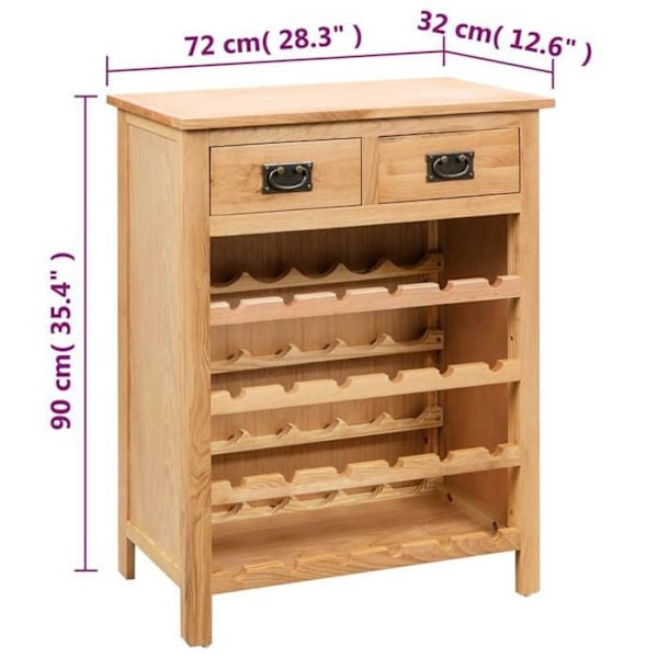 Casier til opbevaring af flasker, hylde til opbevaring op til 24 flasker vin, 72 x 32 x 90 cm, massiv egetræ brun DEC024272 kastanj