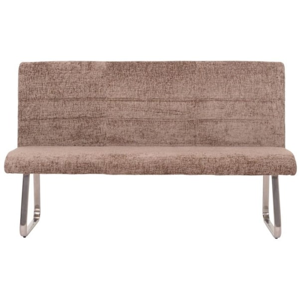 Set av 2 matsalsstolar med armstöd + 180 cm bänk i borstad rostfritt stål klädd i brunt chenille 04_0008286 kastanj