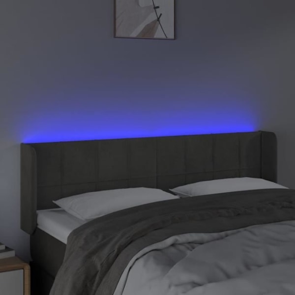 Hovedgærde til seng med LED-møbler 147 x 16 x 78/88 mørkegråt fløjl Mörkgrå