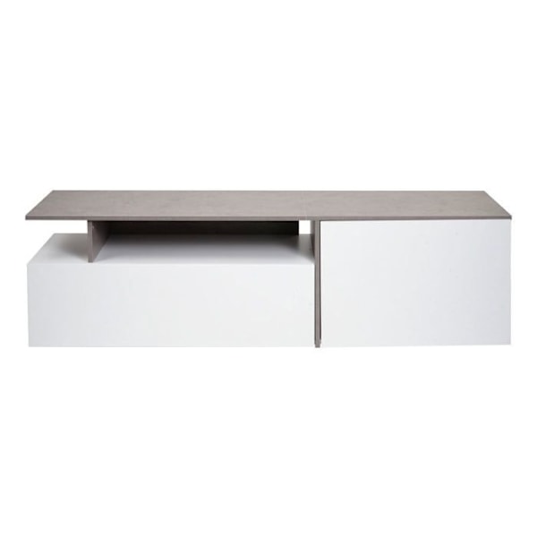 TV-hylly, jossa on kaksi suurta säilytystilaa ovilla, 45x161x40 cm, MDF, valkoinen betoniviimeistely 04_0007855 Vit