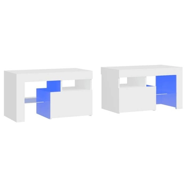 Set med 2 sängbord med LED-lampor, förvaringsutrymme med dörr, 70 x 36,5 x 40 cm, vit ingenjörsträ DEC0353 Vit