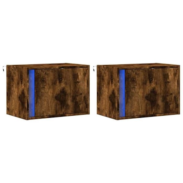 Set med 2 väggmonterade sängbord 50 x 31 x 35 cm med LED-lampor, fack med dörr DEC036134 Guld