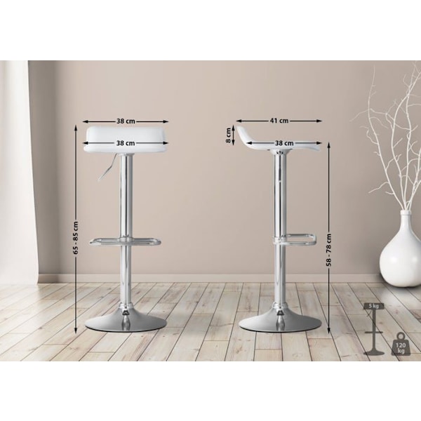 Barstol x1 med fodstøtte, drejelig sæde 360°, enkelt design, hvid PVC og krommetal 10_0004798 Vit