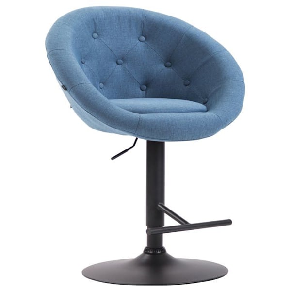 Modern design barstool äggformad med klädd yta och fotstöd i svart metall blått tyg TDB10321 Blå