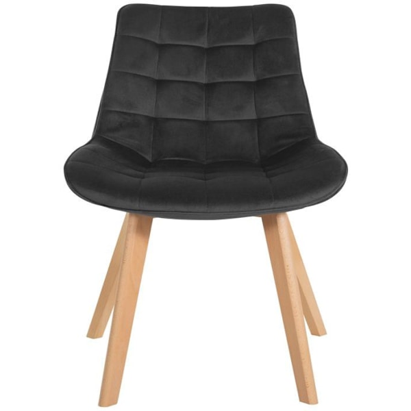 Stole til spisestue x1 skandinavisk design med firkantede syninger i sort velour, ben i lys træ 10_0002190 kastanj