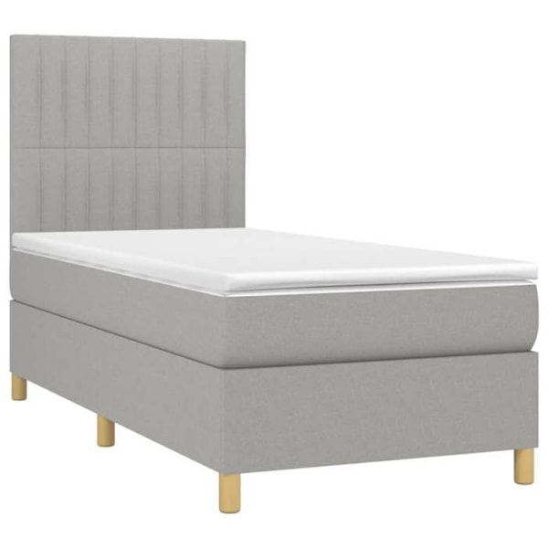 Sängram - LED - 90x190 cm - Ljusgrått tyg - 1 plats - Modern design Ljusgrått