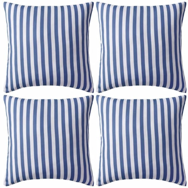 Sæt med 4 puder til udendørs dekoration i haven, striber 45 x 45 blå