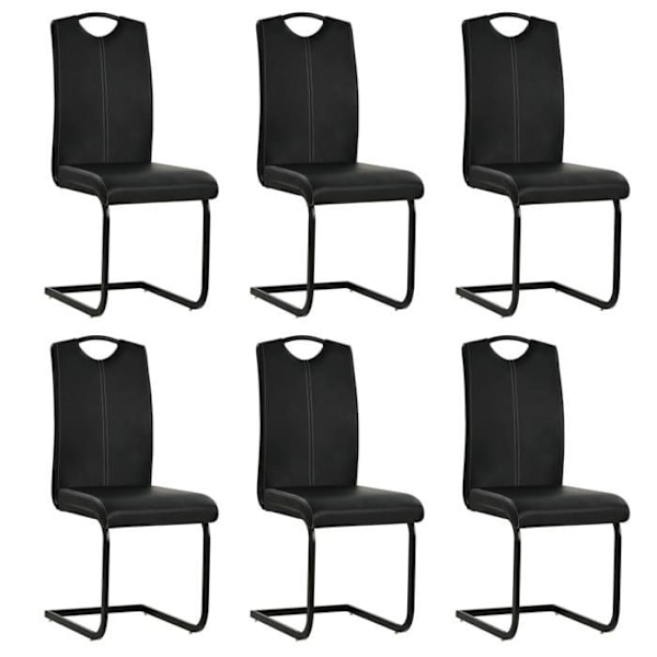 Sæt med 6 spisebordsstole til køkken, elegant design, sort syntetisk kantlever.