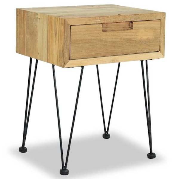 Sæt med 2 natborde med skuffe 40 x 30 x 50 cm massiv teak og smedet jern DEC034759 Guld