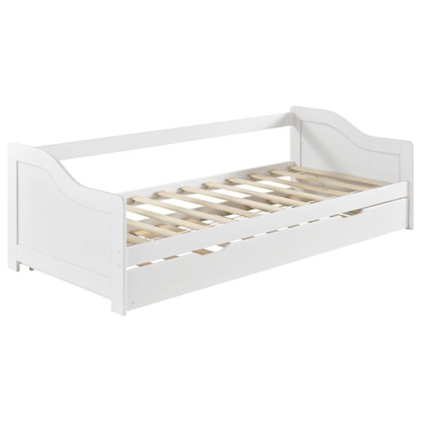 Säng med utdragbar säng - Ej specificerat - 205x190,5 cm - Massivt trä - 2 platser - Madrass ingår Vit