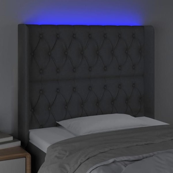 Hovedgærde til soveværelse møbel med LED 93 x 16 x 118/128 mørkegrå stof Mörkgrå