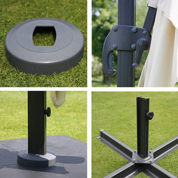 Parasol til sport hængende med krydsfod 3 x 3m polyester aluminium stål creme med fødder 04_0007969 Grädde