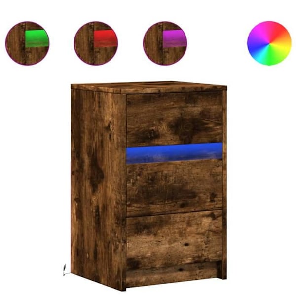 Sengebord med LED-lys og skuffer 38 x 34 x 61 cm i brun ingeniørtræ DEC032791 kastanj