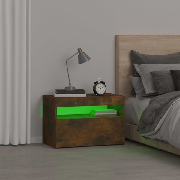 Natskab med LED-lys og opbevaringsrum med dør 60 x 35 x 40 cm i brun ingeniørtræ DEC033177 kastanj