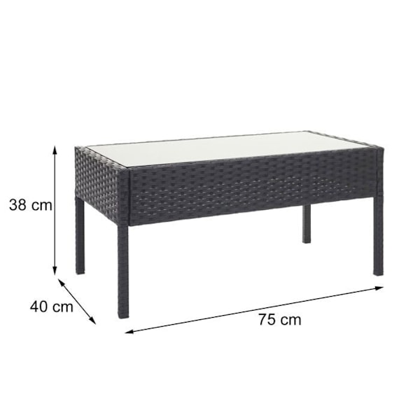 Sortimentsæt i sort polyrotin til balkon, have, terrasse med mørkegrå puder 04_0004214 Grå