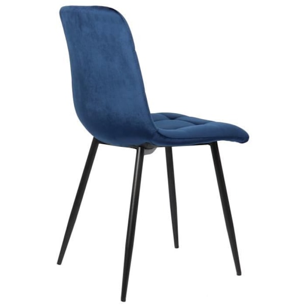 Set om 2 blå sammetsmatstolar med svarta mattmetallben i modern stil