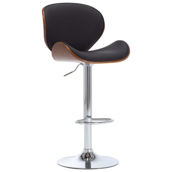 Barstol x1 høj stol i retro design i sort PVC, buet træ og metal DEC029513 kastanj