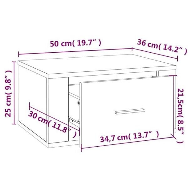 Væghængt natbord med skuffe 50 x 36 x 25 cm i brun ingeniørtræ DEC034262 kastanj