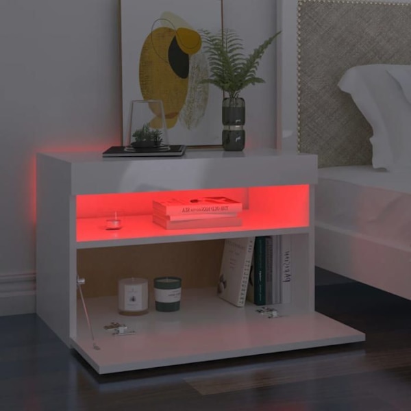 Nattelys med LED-lys og opbevaringsrum 60 x 35 x 40 cm i hvidt ingeniørtræ DEC033173 Vit
