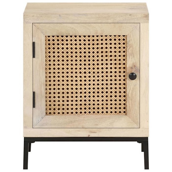 Nattesbord med skab med dør 40 x 30 x 50 cm mango træ og rattan DEC032930 kastanj