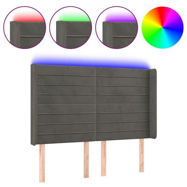 Sänggavel - Ej specificerat - 147x16x118/128 cm - Mörkgrå sammet - Integrerad LED - Res design Mörkgrå