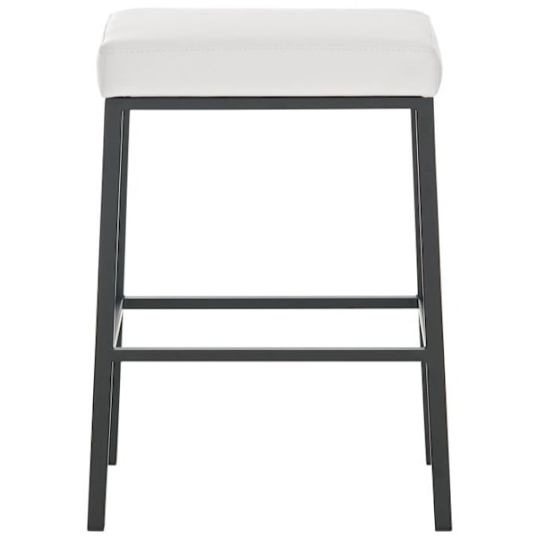 Sæt med 2 barstole med fodstøtte, enkelt design, højde 85 cm i hvid PVC og sort metal 10_0004380 Vit